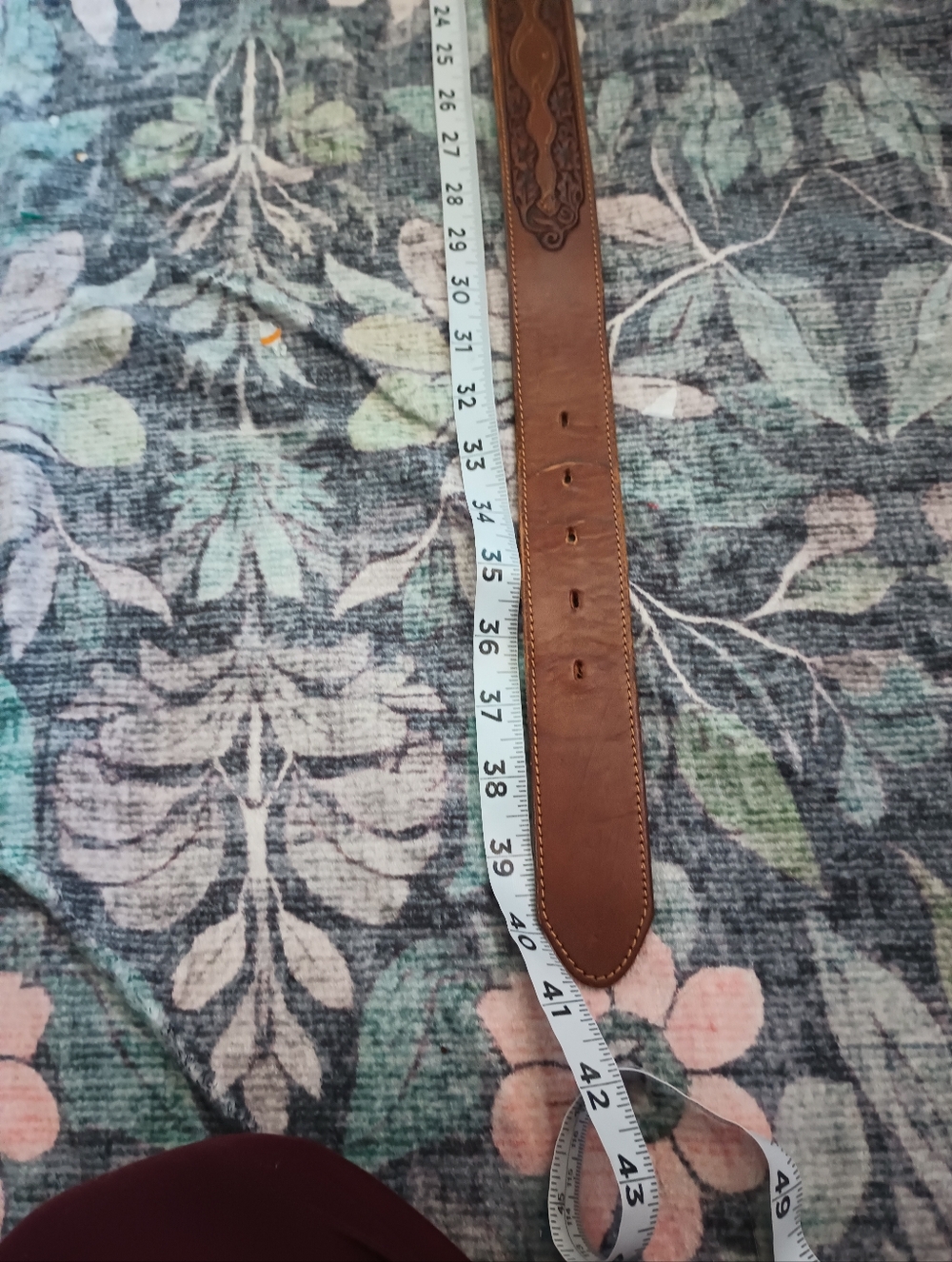Vintage Hand Tooled Leather Belt OS Embossed Floral Western Cottage Equestrian - Picture 9 of 9